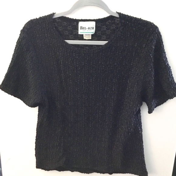 Black Nylon/Spandex  short sleeve stretch top -Med - Picture 1 of 4